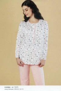 Long Sleeve Serafino Pajamas Long Pants In Cotton Jersey Linclalor 73275 - Picture 1 of 1