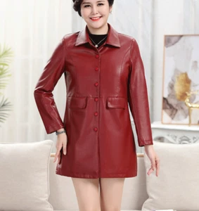 Chaqueta de cuero sintético para mujer Abrigo de otoño con botones delanteros Informal Prendas exteriores de longitud media - Imagen 1 de 16
