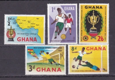 Juego de estampillas de Ghana 1959 #63-67 competencia de fútbol de África Occidental sin usar fútbol NH Foto 1 de 2