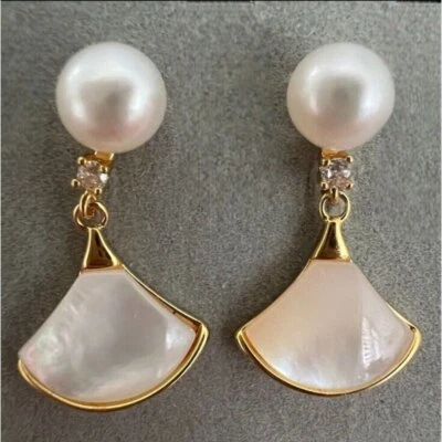 AAA Natural Pear Mother Of Pearl Earrings 925 Silver Stud Ml Womens Jewelry NEW - Image 1 of 4