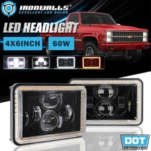 Par de faros LED 4x6" alto-bajo DRL ojos de ángel para Chevrolet C10 C20 C30 81-86 - Imagen 1 de 12
