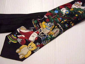 Corbata negra John Ashford árbol de Navidad Santa Claus juguetes para hombre nueva con etiquetas $39.5 - Imagen 1 de 3