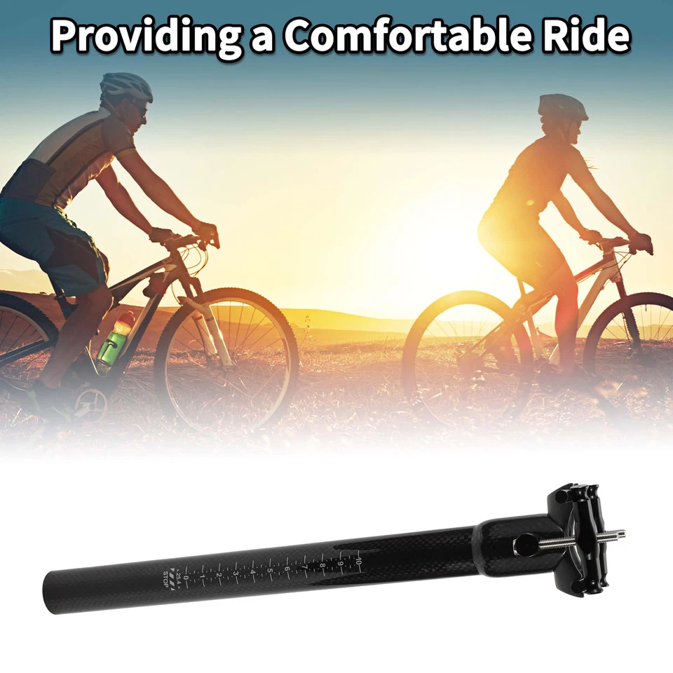 Tija de sillín con suspensión de bicicleta 34,9x300 mm asiento negro brillante fibra de carbono Foto 1 de 4