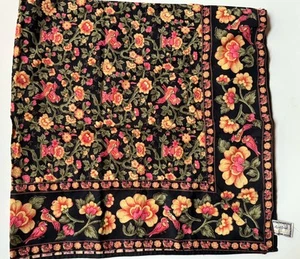 Vintage APRIL CORNELL Flower SQUARE TABLECLOTH French Country BLACK Birds 53” - Picture 1 of 7