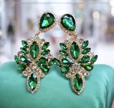 1 paar Ohrringe Clip  Ornament Acryl goldfarben/Grün Modeschmuck  - Bild 1 von 4