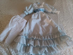 Vintage Doll Dress Victorian Light Blue Lace Trim 15" With Underpants - Picture 1 of 10