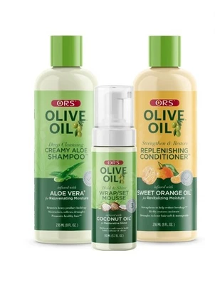 ORS Olive Oil Shampoo, Conditioner & Wrap Set Mousse with Aloe Vera, Orange & Co - Image 1 of 2