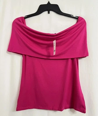 Camisa New York & Company Para Mujer L Rosa Hombro Descubierto Cuello Drapeado Elástico Top $47 Foto 1 de 4