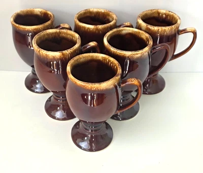 70`s Hull Studio Pottery set 6 Goblets 15 cm Tall Brown Glaze Drip. - Image 1 of 4