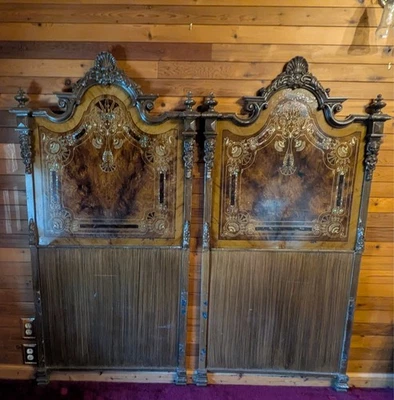 古董人造木铁床头板(一对)- 装饰维多利亚新艺术风格 — 第 1/4 张图片