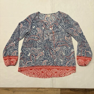 Рубашка женская Ariat маленькая синяя красная с узором пейсли с длинным рукавом повседневная блузка с кисточками - Изображение 1 из 4