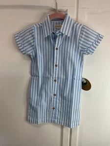 Hannah & tiff Organic Cotton Long Shirt Dress Blue & White Strip Size 4 Bnwt - Picture 1 of 5