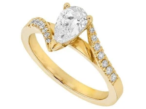 Bypass Style 0.87TCW Pear & Round Cut Moissanite 10K Yellow Gold Engagement Ring - Picture 1 of 6