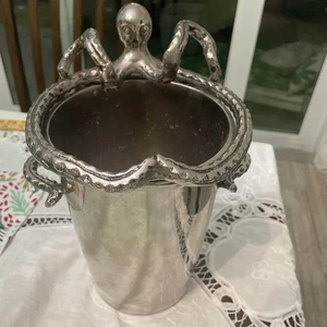 Octopus Wine Cooler Bucket Champagne Chiller Barware Silver Colored Metal - Picture 1 of 8