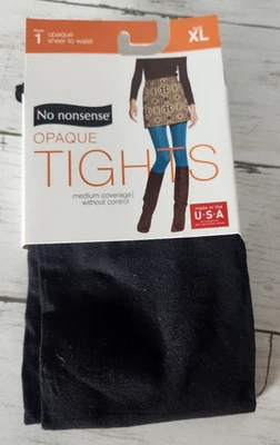 No Nonsense Opaque Tights Black Silky Med. Coverage Sz XL - Image 1 of 4
