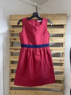 Vineyard Vines Red Navy Silk Cotton A Line Holiday Dress Size 14 Girls BBL JD - Image 1 of 4