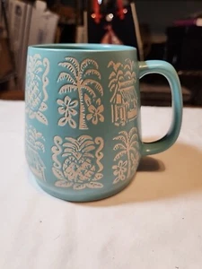 Opalhouse tazza caffè grande gres opaco teal tiki capanna palma ananas  - Foto 1 di 4