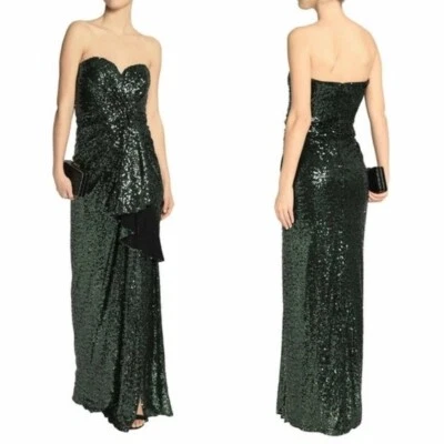 Vestido BADGLEY MISCHKA Brillante Verde Esmeralda Lentejuelas Frontal Abertura 4 S Sexy NUEVO $895 Foto 1 de 4