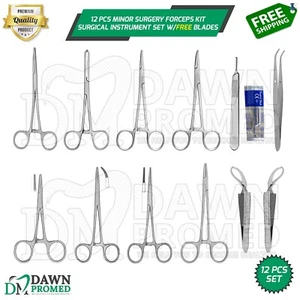12 Pcs Minor Surgery Forceps Kit Surgical Instrument Set W/FREE Blades German Gr - Bild 1 von 7