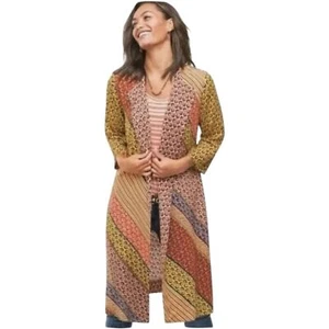 CAbi Poet Patchwork Duster Kimono Cardigan Wrap Dress Tie waist Boho size Small - Picture 1 of 11