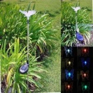 2 Set Butterfly Clear Acrylic Solar Garden Yard Patio Lawn Stick Stake Light - Picture 1 of 3