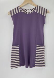 Hanna Andersson Girls Dress Cap Sleeve Purple Striped Pockets Cotton Size 120