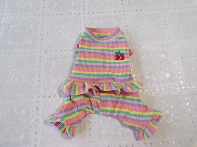 pijama para cachorro, elástico, listras doces, cerejas, cintura com babados, XS * (leia detalhes) - Imagem 1 de 4