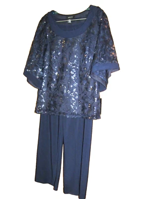 NUEVO R&M RICHARDS PRECIOSO CONJUNTO DE PANTALONES ADORNADOS CON LENTEJUELAS AZUL MARINO DE 2 PIEZAS TALLA 6 Foto 1 de 4