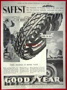 GOODYEAR Neumático de banda de rodadura para todo tipo de clima 1933 Impresión de automóvil - Publicidad automática Art Deco - Imagen 1 de 1