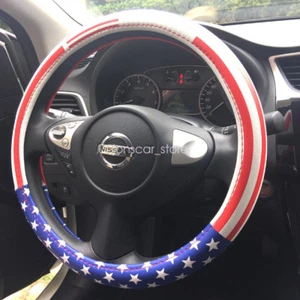 38CM 15 Inch USA American Flag Microfiber Leather Steering Wheel Cover Universal - Imagen 1 de 4