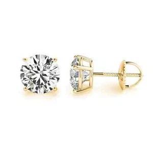 3.00 Carat IGI Certified E VS1 Lab Grown Diamond Stud Earrings 14K Yellow Gold - Picture 1 of 6