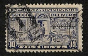 US 1922 #E12 Special Delivery 10c Gray Violet Motorcycle Messenger Used - Picture 1 of 2