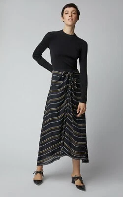 Falda midi de jacquard crepé a rayas doradas negra plateada PROENZA SCHOULER 6 Foto 1 de 4