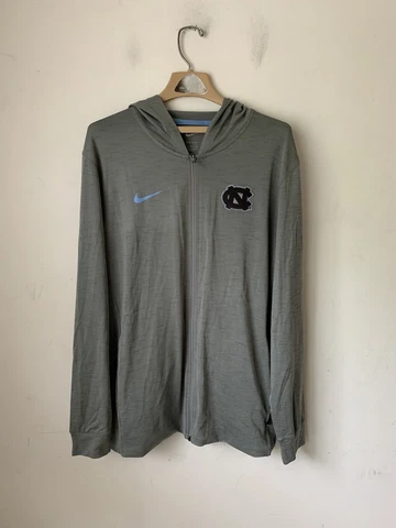 Nike Mens Jacket Hoodie Large Gray UNC Tarheels Full Zip Streth NCAA Pockets Cover