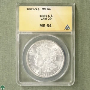 1881-S Morgan Silver Dollar ANACS MS 64 - VAM 29 Doubled First 8, R-3 - Picture 1 of 4