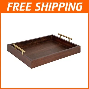 Midcentury Walnut Brown Tray with Gold Handles - Perfect for Serving & Display - Picture 1 of 8
