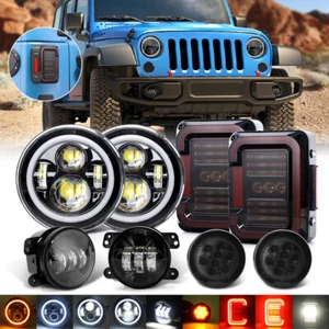 7" LED Headlights Smoked Tail Lamp Signal Fog Lights For Jeep Wrangler JK 07-18 - Foto 1 di 16
