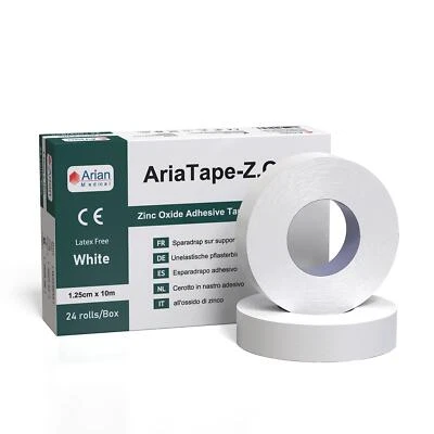 ARIAN MEDICAL AriaTape Zinc Oxide Adhesive Tape- 1.25cm X 10m - 12 Rolls