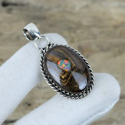 Antiguo colgante de piedras preciosas de ópalo de roca colgante hecho a mano de plata 925 para regalos de amor Foto 1 de 4