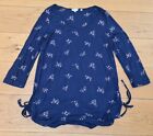 Fat Face Top Long Sleeve Blue Floral Tie Sides Size 8