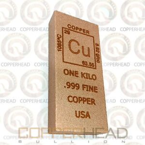 One Kilo (2.25 lb) Element Copper Bar 36 oz .999 Fine Bullion Elemental Ingot 1