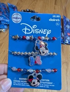 New Disney Mickey & Minnie Mouse bracelets stretch Americana red white blue - Picture 1 of 4
