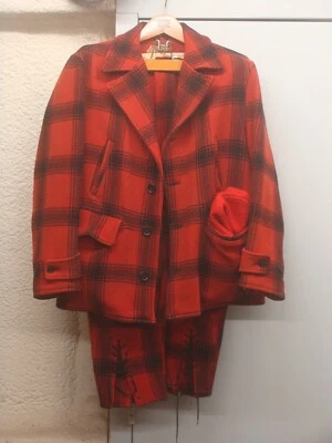 VTG Red Stag Two Pc Hunting Suit Mens Red Black Buffalo Plaid Jacket Pants Wool - Image 1 of 4