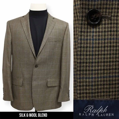 Ralph Lauren Hombre Marrón Cuadros SEDA + LANA Abrigo Deportivo Traje Chaqueta Blazer 41 42 R Foto 1 de 4