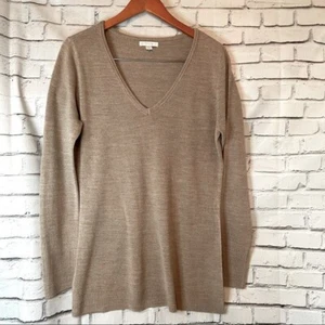 New York & Company V Neck Acrylic Long / Tunic Beige Sweater Women's Size Large - Picture 1 of 6