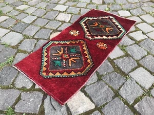 Turkish Vintage Small Rug Handmade Wool Bohemian Bath Mat Rug Traditional Rug - Picture 1 of 10