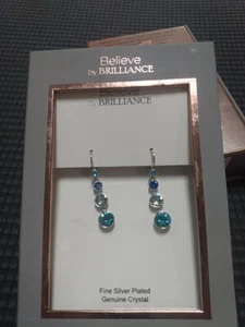 Believe by Brilliance Fine Silver Plated Genuine Crystal Earrings Lot Of 2 - Picture 1 of 7