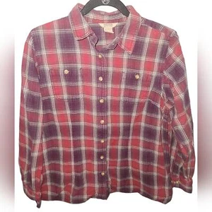 Camisa para mujer Duluth púrpura roja manga larga a cuadros abotonada talla mediana - Imagen 1 de 10