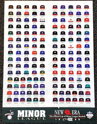 Minor League Baseball Hats 1995 New Era Caps Vintage Original 20x28 POSTER - Image 1 of 3