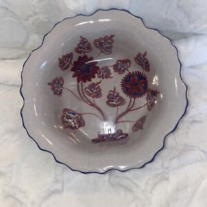PV ITALY ITALIAN POTTERY DINNERWARE BOWL BRICK RED & BLUE TREE SPECKLED
